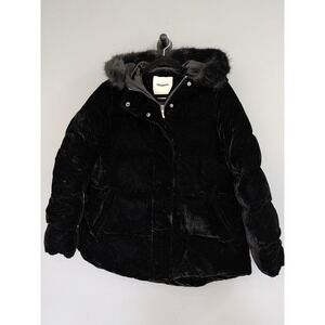 NWOT SIZE SMALL Kate Spade DOWN FEATHER VELVET PUFFER COAT hooded faux fur black